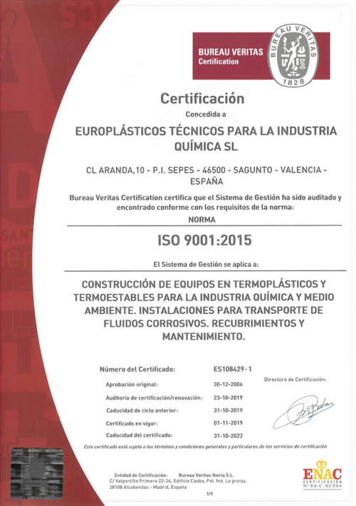 ISO 9001 Europlásticos Técnicos